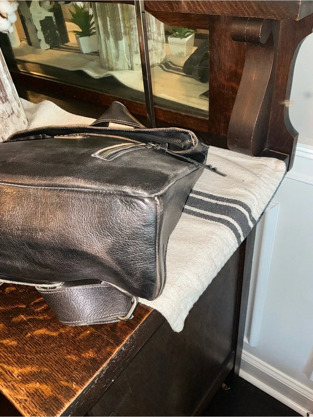 Bed Stu Leather Unisex Howie Flapover Leather Backpack Black Rustic Retail $365